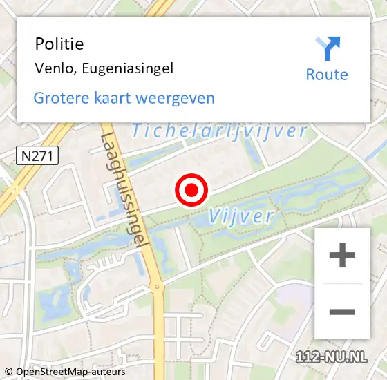 Locatie op kaart van de 112 melding: Politie Venlo, Eugeniasingel op 22 februari 2025 11:27
