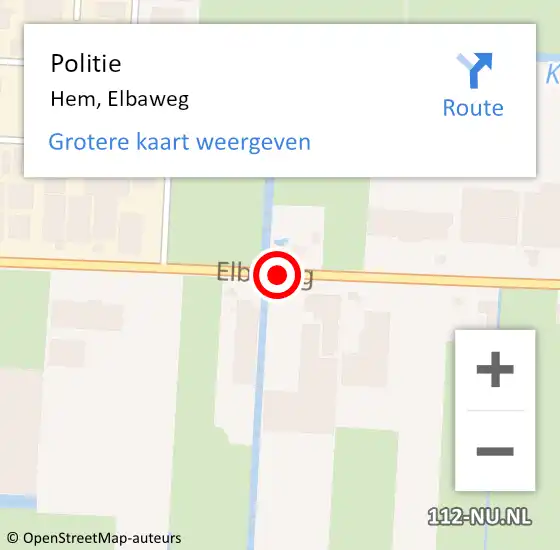 Locatie op kaart van de 112 melding: Politie Hem, Elbaweg op 7 november 2014 14:27