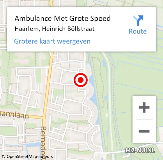 Locatie op kaart van de 112 melding: Ambulance Met Grote Spoed Naar Haarlem, Heinrich Böllstraat op 22 februari 2025 22:07