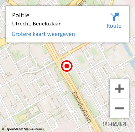 Locatie op kaart van de 112 melding: Politie Utrecht, Beneluxlaan op 22 februari 2025 23:46