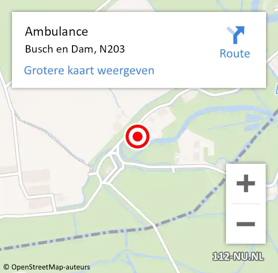 Locatie op kaart van de 112 melding: Ambulance Busch en Dam, N203 op 7 november 2014 15:17