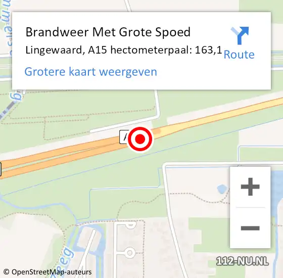 Locatie op kaart van de 112 melding: Brandweer Met Grote Spoed Naar Lingewaard, A15 hectometerpaal: 163,1 op 23 februari 2025 10:50