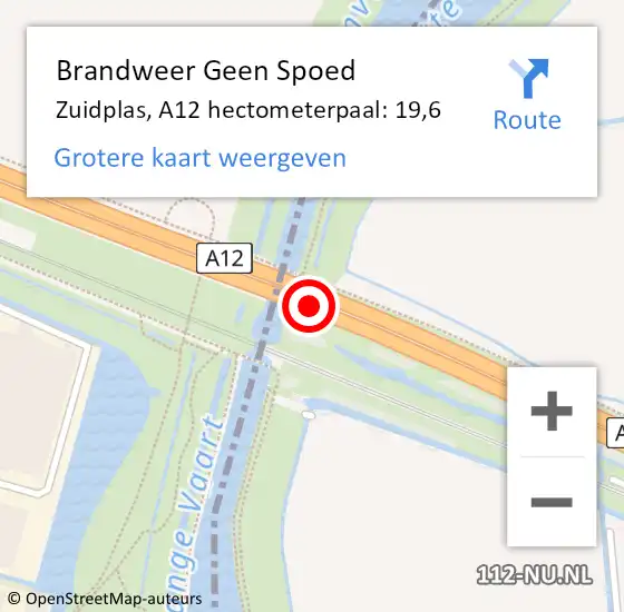 Locatie op kaart van de 112 melding: Brandweer Geen Spoed Naar Zuidplas, A12 hectometerpaal: 19,6 op 23 februari 2025 10:59
