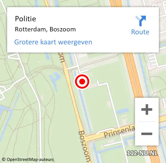 Locatie op kaart van de 112 melding: Politie Rotterdam, Boszoom op 23 februari 2025 23:59