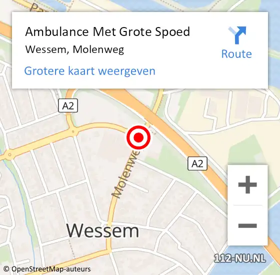 Locatie op kaart van de 112 melding: Ambulance Met Grote Spoed Naar Wessem, Molenweg op 10 september 2013 08:38