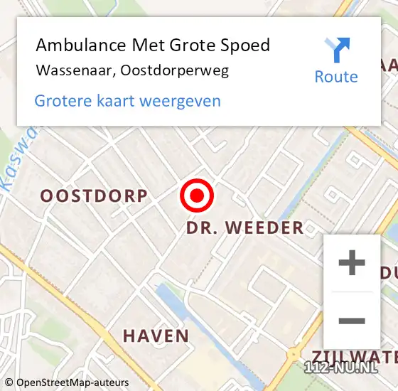 Locatie op kaart van de 112 melding: Ambulance Met Grote Spoed Naar Wassenaar, Oostdorperweg op 24 februari 2025 10:44