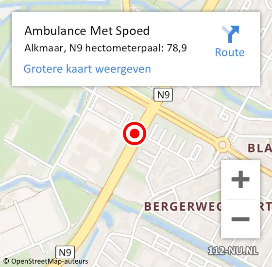 Locatie op kaart van de 112 melding: Ambulance Met Spoed Naar Alkmaar, N9 hectometerpaal: 78,9 op 24 februari 2025 11:00