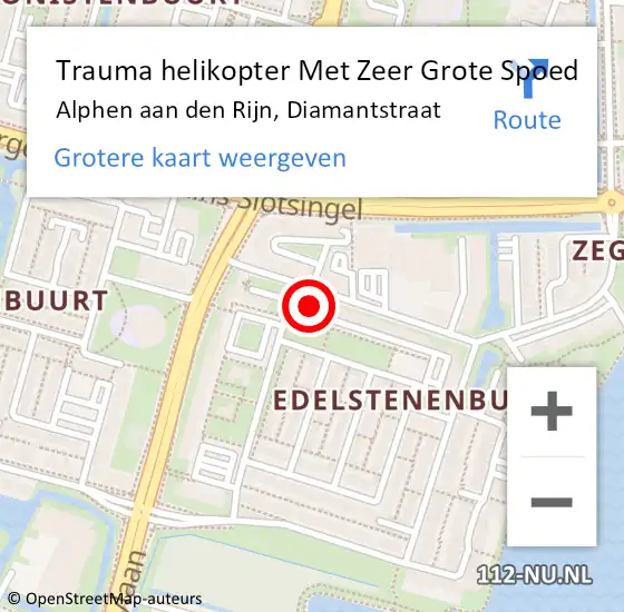 Locatie op kaart van de 112 melding: Trauma helikopter Met Zeer Grote Spoed Naar Alphen aan den Rijn, Diamantstraat op 24 februari 2025 13:40
