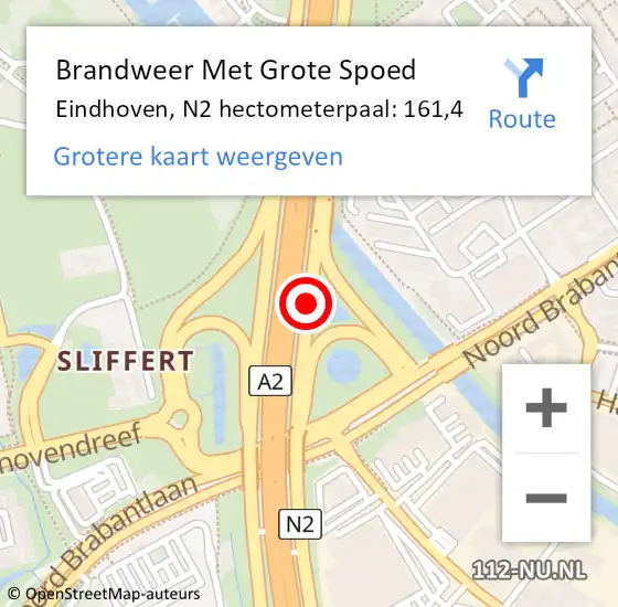 Locatie op kaart van de 112 melding: Brandweer Met Grote Spoed Naar Eindhoven, N2 hectometerpaal: 161,4 op 24 februari 2025 15:05