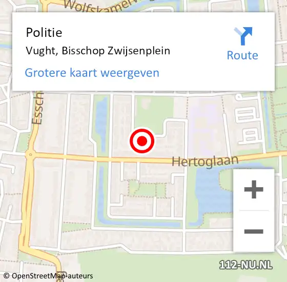 Locatie op kaart van de 112 melding: Politie Vught, Bisschop Zwijsenplein op 24 februari 2025 15:06