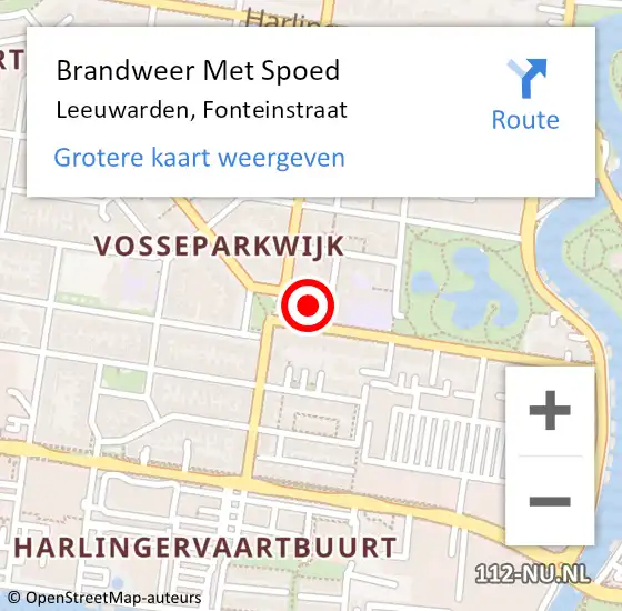Locatie op kaart van de 112 melding: Brandweer Met Spoed Naar Leeuwarden, Fonteinstraat op 24 februari 2025 16:52