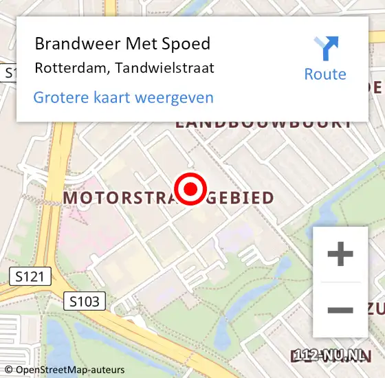 Locatie op kaart van de 112 melding: Brandweer Met Spoed Naar Rotterdam, Tandwielstraat op 24 februari 2025 17:51