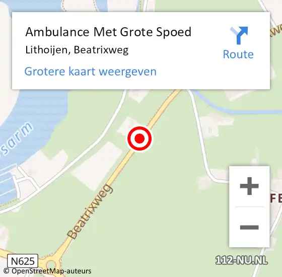 Locatie op kaart van de 112 melding: Ambulance Met Grote Spoed Naar Lithoijen, Beatrixweg op 7 november 2014 18:55