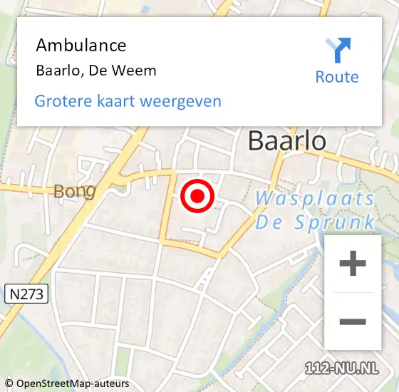 Locatie op kaart van de 112 melding: Ambulance Baarlo, De Weem op 20 oktober 2013 09:58