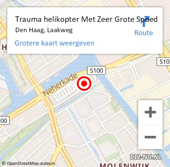 Locatie op kaart van de 112 melding: Trauma helikopter Met Zeer Grote Spoed Naar Den Haag, Laakweg op 25 februari 2025 08:07