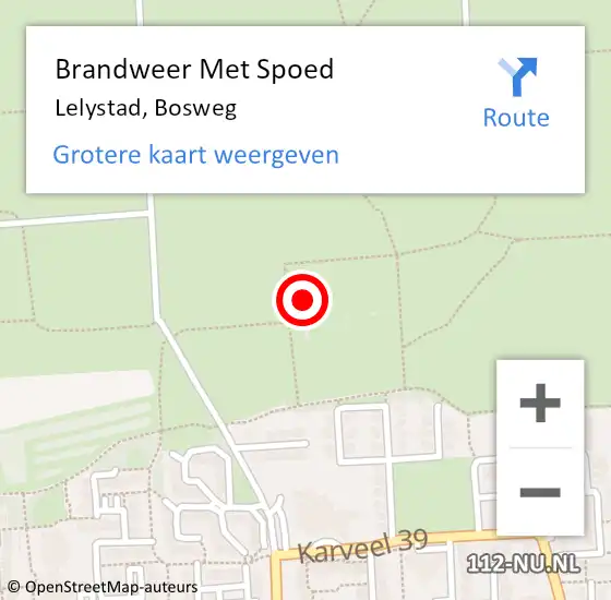 Locatie op kaart van de 112 melding: Brandweer Met Spoed Naar Lelystad, Bosweg op 25 februari 2025 10:06