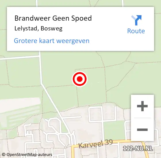 Locatie op kaart van de 112 melding: Brandweer Geen Spoed Naar Lelystad, Bosweg op 25 februari 2025 10:08