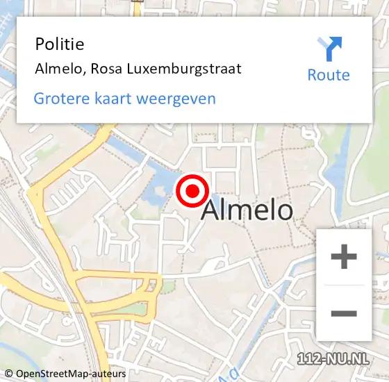 Locatie op kaart van de 112 melding: Politie Almelo, Rosa Luxemburgstraat op 25 februari 2025 12:24