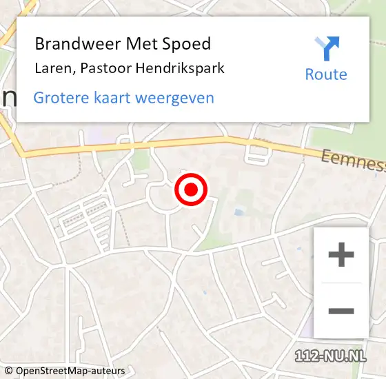 Locatie op kaart van de 112 melding: Brandweer Met Spoed Naar Laren, Pastoor Hendrikspark op 25 februari 2025 14:03