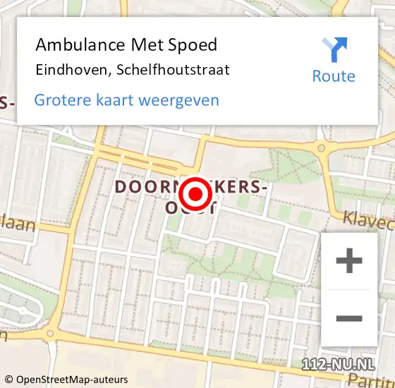 Locatie op kaart van de 112 melding: Ambulance Met Spoed Naar Eindhoven, Schelfhoutstraat op 7 november 2014 20:39