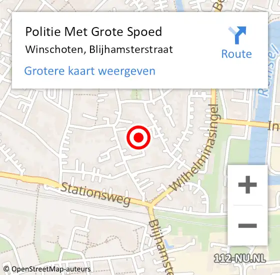 Locatie op kaart van de 112 melding: Politie Met Grote Spoed Naar Winschoten, Blijhamsterstraat op 26 februari 2025 07:31
