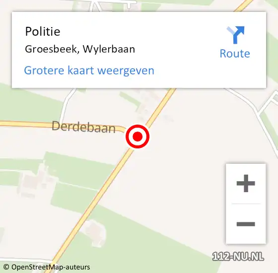 Locatie op kaart van de 112 melding: Politie Groesbeek, Wylerbaan op 7 november 2014 22:27