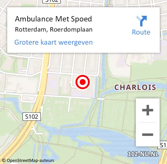Locatie op kaart van de 112 melding: Ambulance Met Spoed Naar Rotterdam, Roerdomplaan op 26 februari 2025 10:08