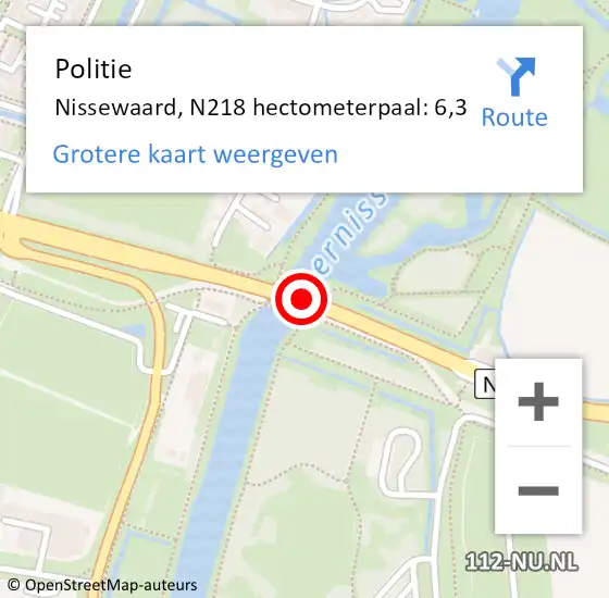 Locatie op kaart van de 112 melding: Politie Nissewaard, N218 hectometerpaal: 6,3 op 26 februari 2025 14:25