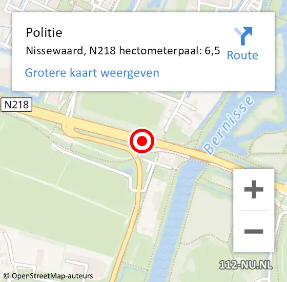 Locatie op kaart van de 112 melding: Politie Nissewaard, N218 hectometerpaal: 6,5 op 26 februari 2025 14:26