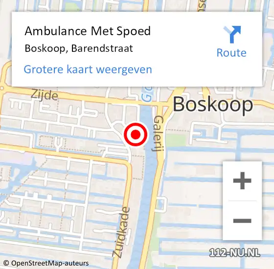 Locatie op kaart van de 112 melding: Ambulance Met Spoed Naar Boskoop, Barendstraat op 27 februari 2025 00:50