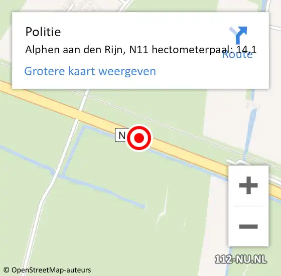 Locatie op kaart van de 112 melding: Politie Alphen aan den Rijn, N11 hectometerpaal: 14,1 op 27 februari 2025 06:55