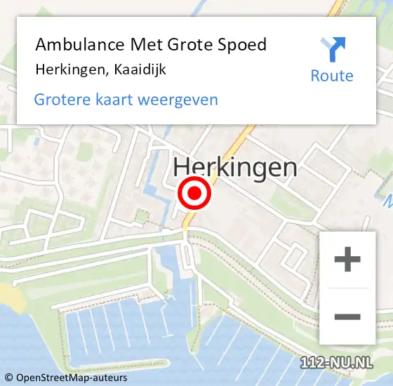 Locatie op kaart van de 112 melding: Ambulance Met Grote Spoed Naar Herkingen, Kaaidijk op 8 november 2014 01:32