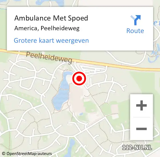 Locatie op kaart van de 112 melding: Ambulance Met Spoed Naar America, Peelheideweg op 8 november 2014 01:37