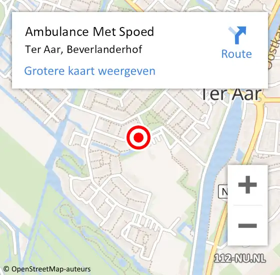 Locatie op kaart van de 112 melding: Ambulance Met Spoed Naar Ter Aar, Beverlanderhof op 8 november 2014 02:05