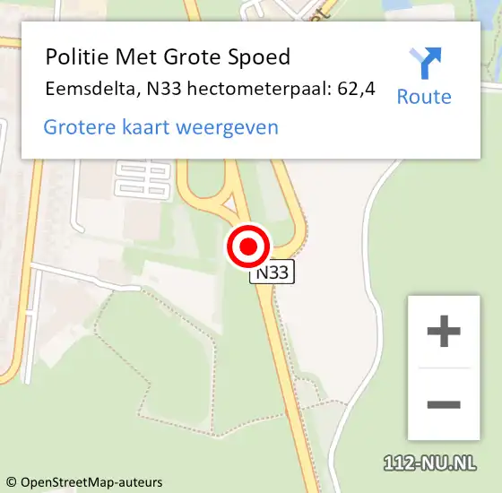 Locatie op kaart van de 112 melding: Politie Met Grote Spoed Naar Eemsdelta, N33 hectometerpaal: 62,4 op 27 februari 2025 13:33