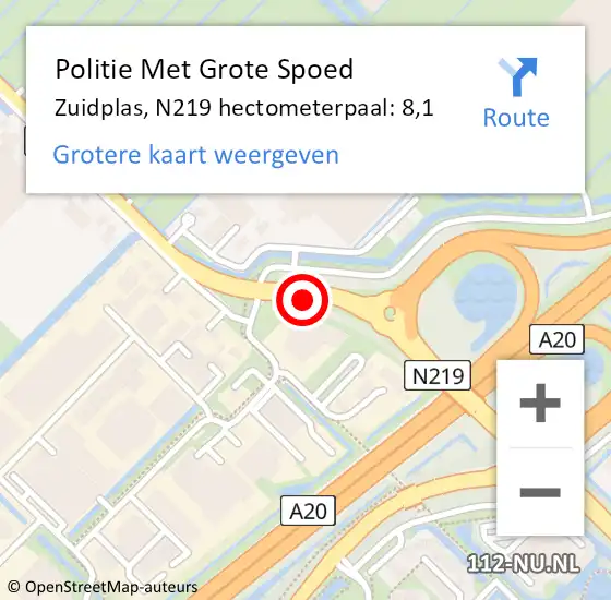 Locatie op kaart van de 112 melding: Politie Met Grote Spoed Naar Zuidplas, N219 hectometerpaal: 8,1 op 27 februari 2025 17:05