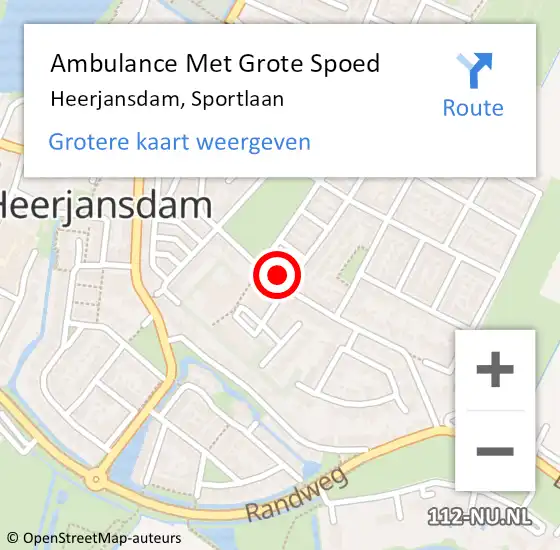 Locatie op kaart van de 112 melding: Ambulance Met Grote Spoed Naar Heerjansdam, Sportlaan op 27 februari 2025 18:05