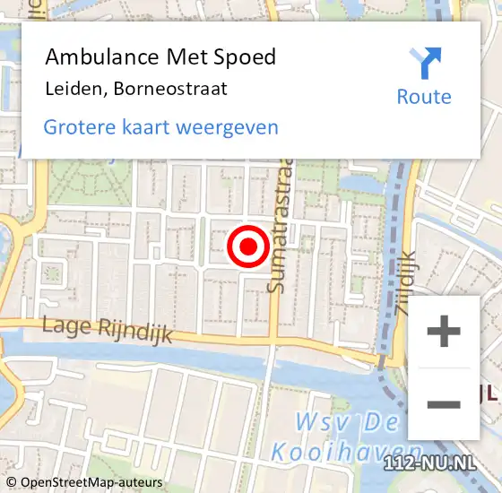 Locatie op kaart van de 112 melding: Ambulance Met Spoed Naar Leiden, Borneostraat op 27 februari 2025 20:33