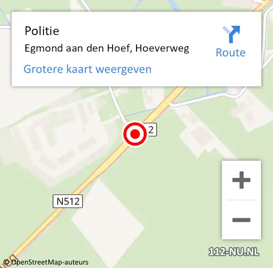 Locatie op kaart van de 112 melding: Politie Egmond aan den Hoef, Hoeverweg op 8 november 2014 05:10