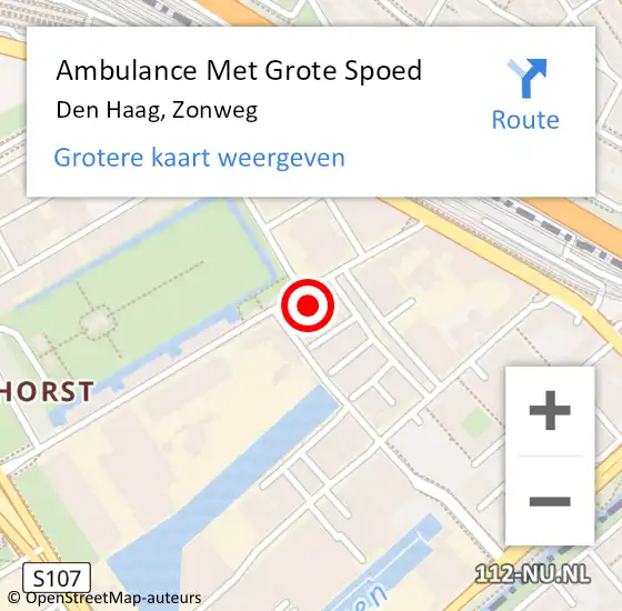 Locatie op kaart van de 112 melding: Ambulance Met Grote Spoed Naar Den Haag, Zonweg op 27 februari 2025 21:47