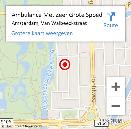 Locatie op kaart van de 112 melding: Ambulance Met Zeer Grote Spoed Naar Amsterdam, Van Walbeeckstraat op 27 februari 2025 21:51