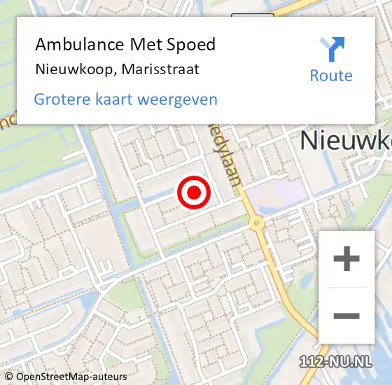 Locatie op kaart van de 112 melding: Ambulance Met Spoed Naar Nieuwkoop, Marisstraat op 8 november 2014 05:51