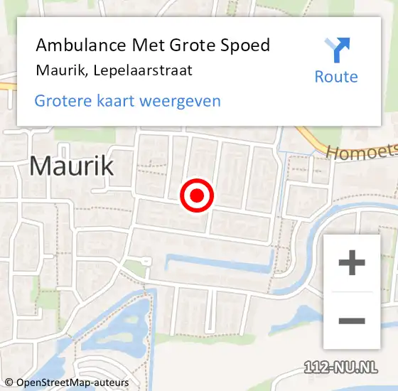 Locatie op kaart van de 112 melding: Ambulance Met Grote Spoed Naar Maurik, Lepelaarstraat op 8 november 2014 06:11