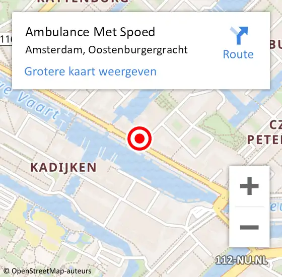 Locatie op kaart van de 112 melding: Ambulance Met Spoed Naar Amsterdam, Oostenburgergracht op 28 februari 2025 02:55