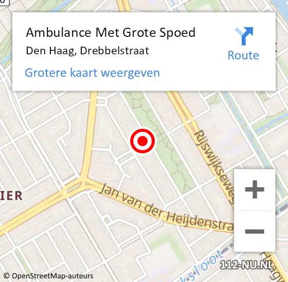 Locatie op kaart van de 112 melding: Ambulance Met Grote Spoed Naar Den Haag, Drebbelstraat op 28 februari 2025 07:17