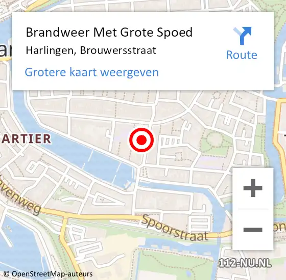 Locatie op kaart van de 112 melding: Brandweer Met Grote Spoed Naar Harlingen, Brouwersstraat op 8 november 2014 07:27