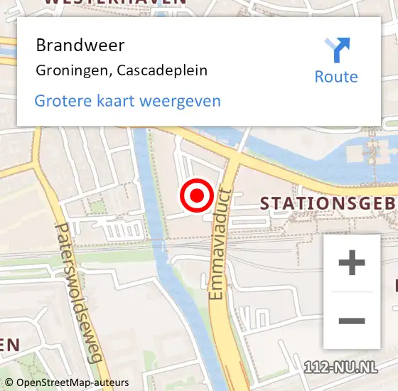 Locatie op kaart van de 112 melding: Brandweer Groningen, Cascadeplein op 28 februari 2025 11:07
