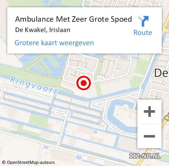 Locatie op kaart van de 112 melding: Ambulance Met Zeer Grote Spoed Naar De Kwakel, Irislaan op 28 februari 2025 15:14