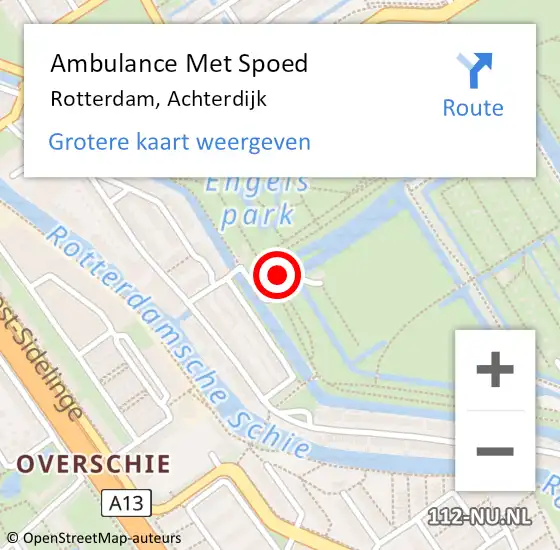 Locatie op kaart van de 112 melding: Ambulance Met Spoed Naar Rotterdam, Achterdijk op 28 februari 2025 17:50