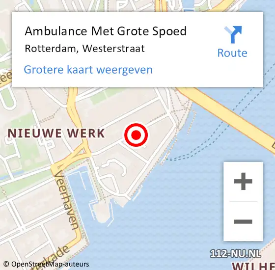 Locatie op kaart van de 112 melding: Ambulance Met Grote Spoed Naar Rotterdam, Westerstraat op 28 februari 2025 22:29